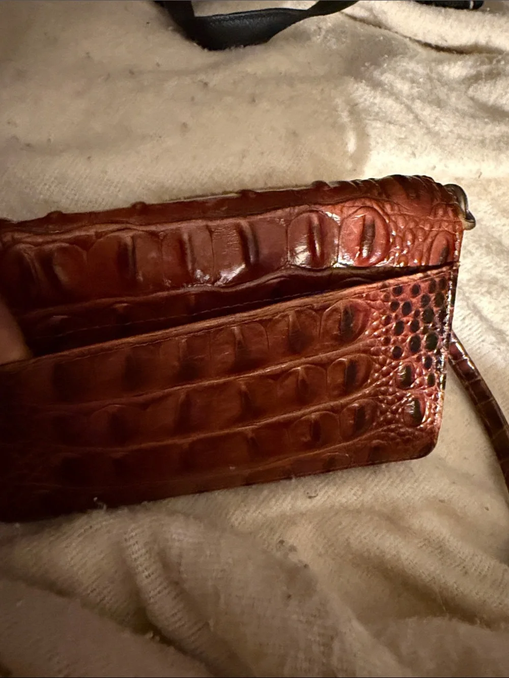 Women's Brahmin pecan Croc-Embossed Satchel Handbag in Cognac Brown with wallet